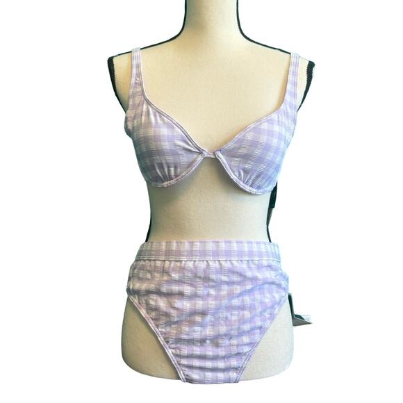 Roxy Heart The Check Lavender Gingham Checker Bikini M/XL NWT - Picture 1 of 12